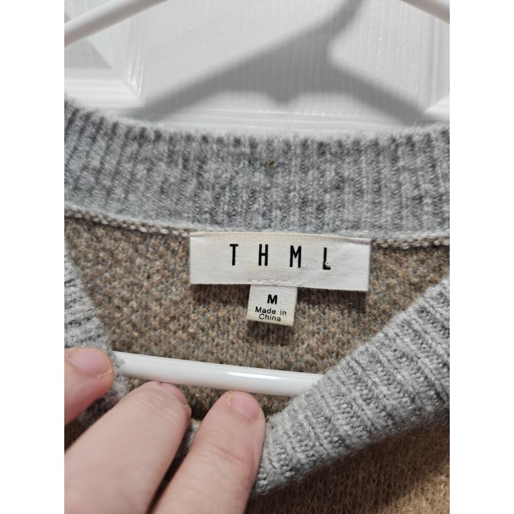 THML Anthropologie Camo Sweater Size M Gray Beige Brown Pullover - Picture 2 of 6